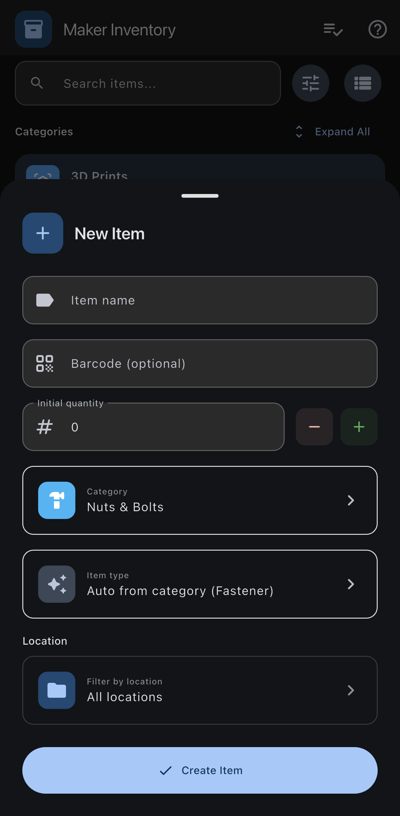 Maker Inventory screenshot: Locations